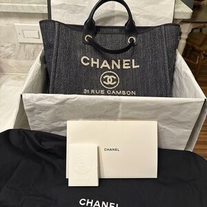 CHANEL Navy Denim Deauville Tote